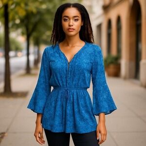 Green Dragon Tunic Top Size XS Blue‎ Geometric Boho Beach Vacation Coastal